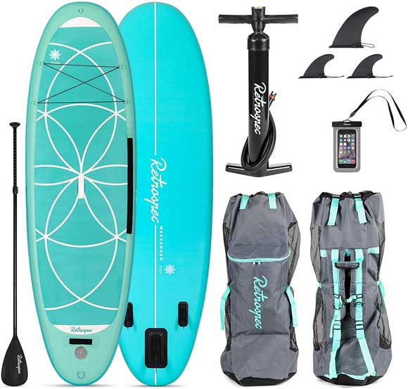 Retrospec Yogi Extra Wide Paddleboard Bundle Including Paddle, High Pressure Air Pump, Heavy Duty Backpack and More