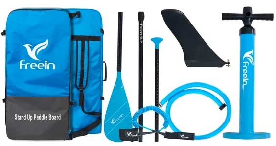 Accessories with Freein Fishing SUP: paddle, fin, leash, backpack and pump