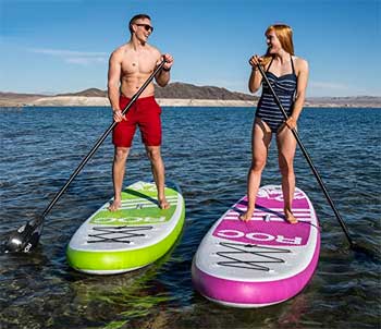 ROC Inflatable Paddleboards on Lake - Sturdy Rigid Stable Design Great for Beginners