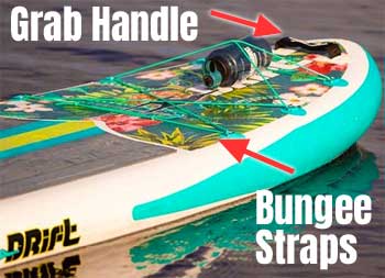 SUP Bungee Straps and Grab Handle on Nose